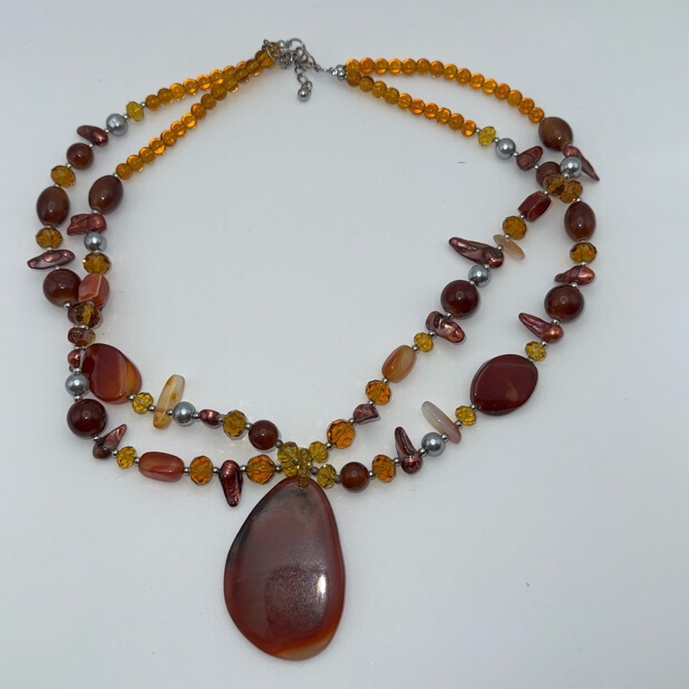 Chunky amber colored multi strand beaded statement necklace boho western - Picture 8 of 14